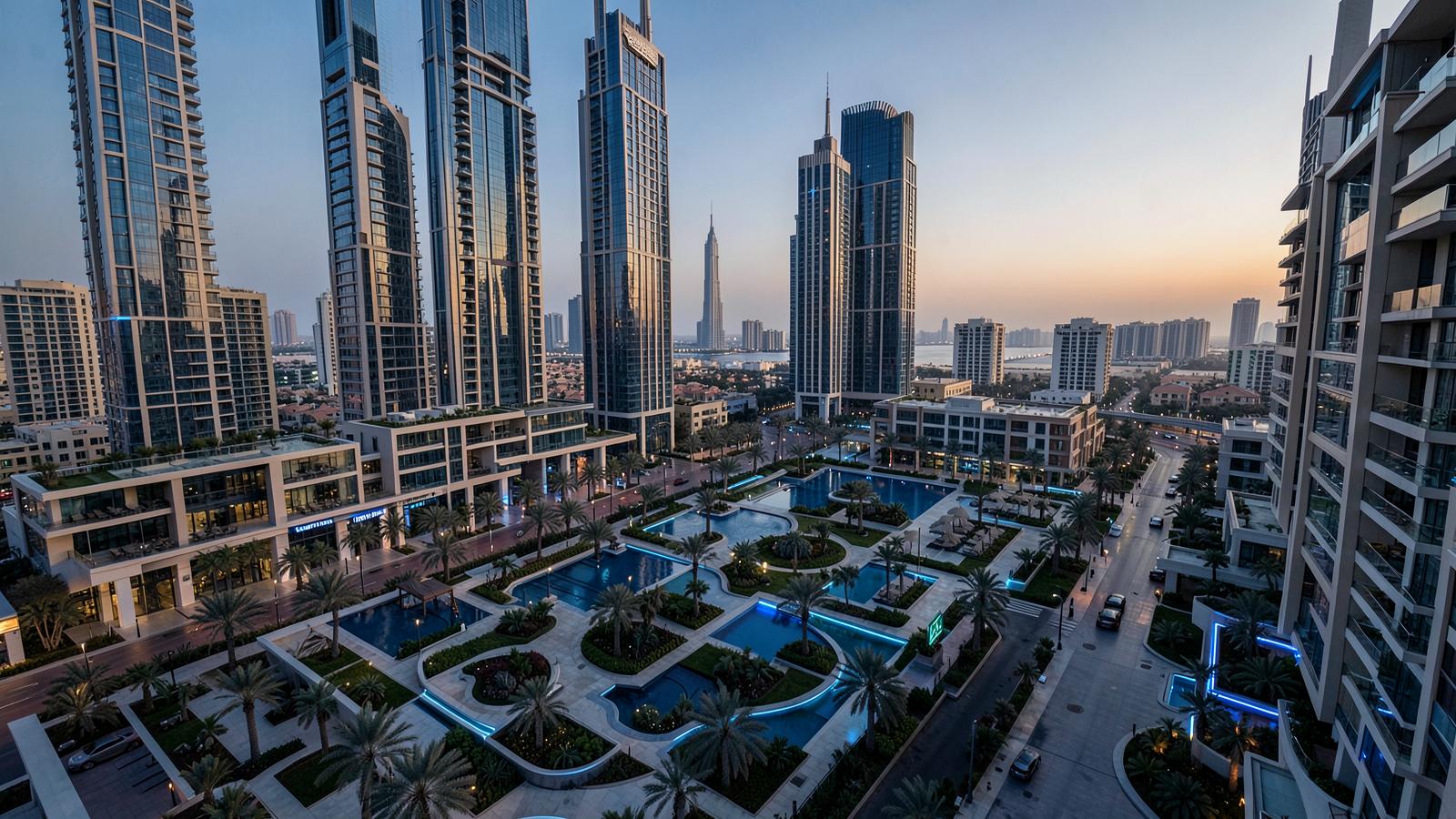 A modern Dubai property development viewed from above